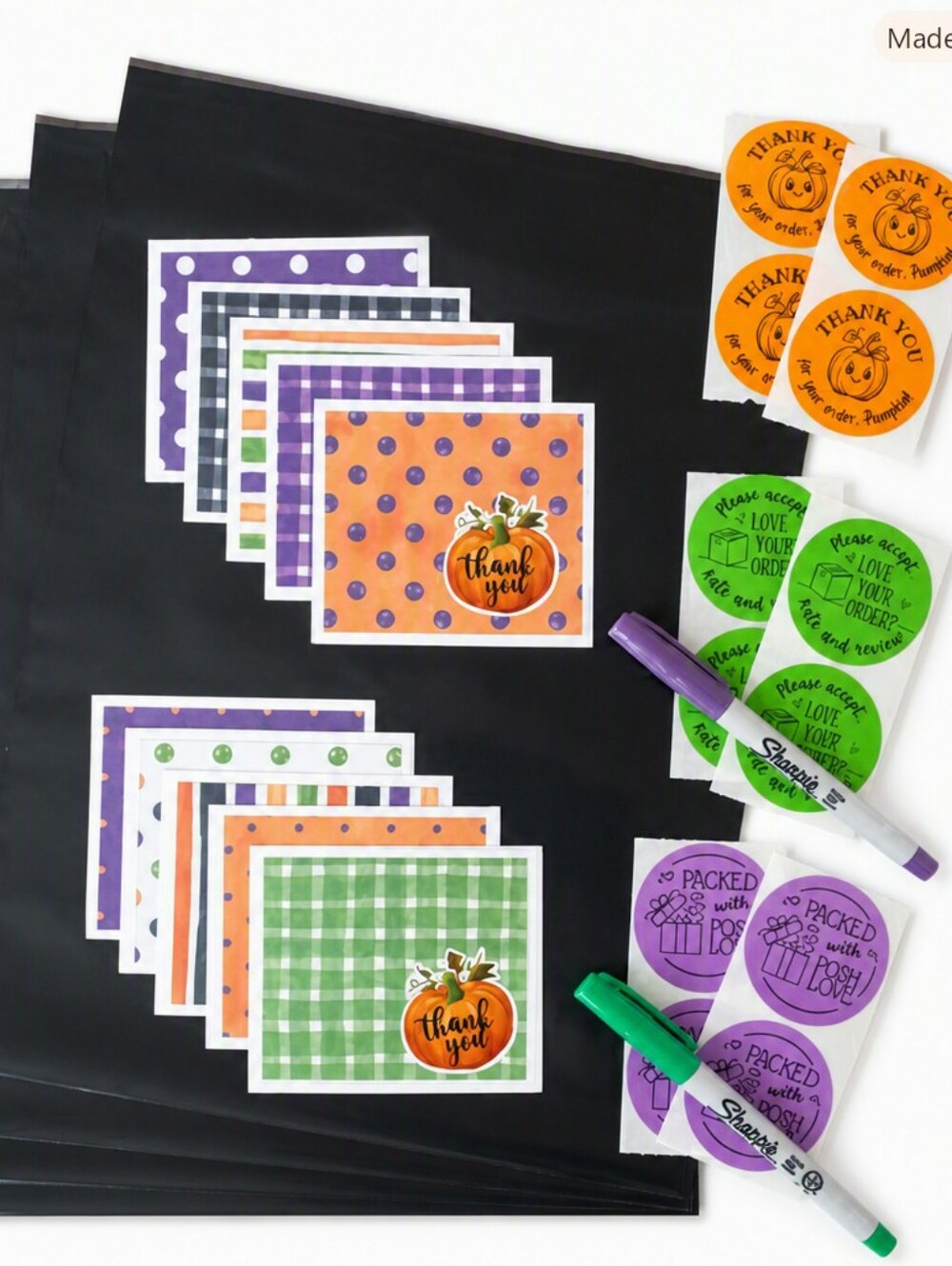 50 Piece Halloween Shipping Bundle Polymailers Thank You Cards Stickers